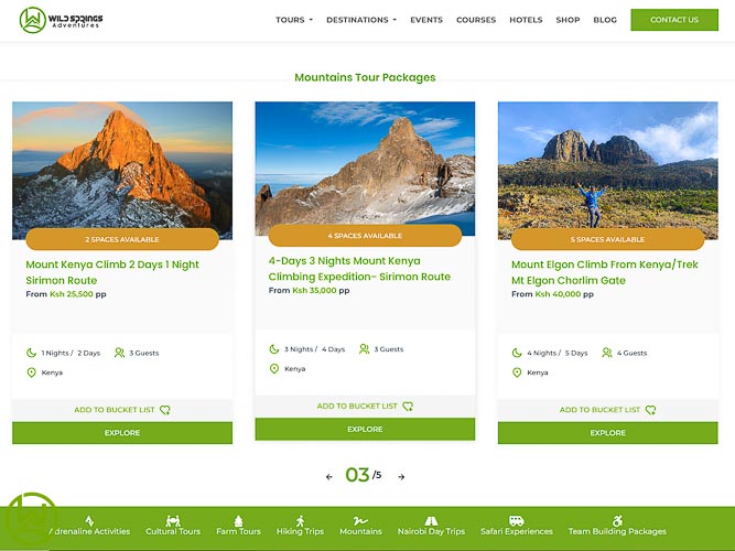 An images showing Website Screenshot of Wild Springs Adventures, a leading Mountain Trekking company and a local Hiking Company in Kenya , East Africa